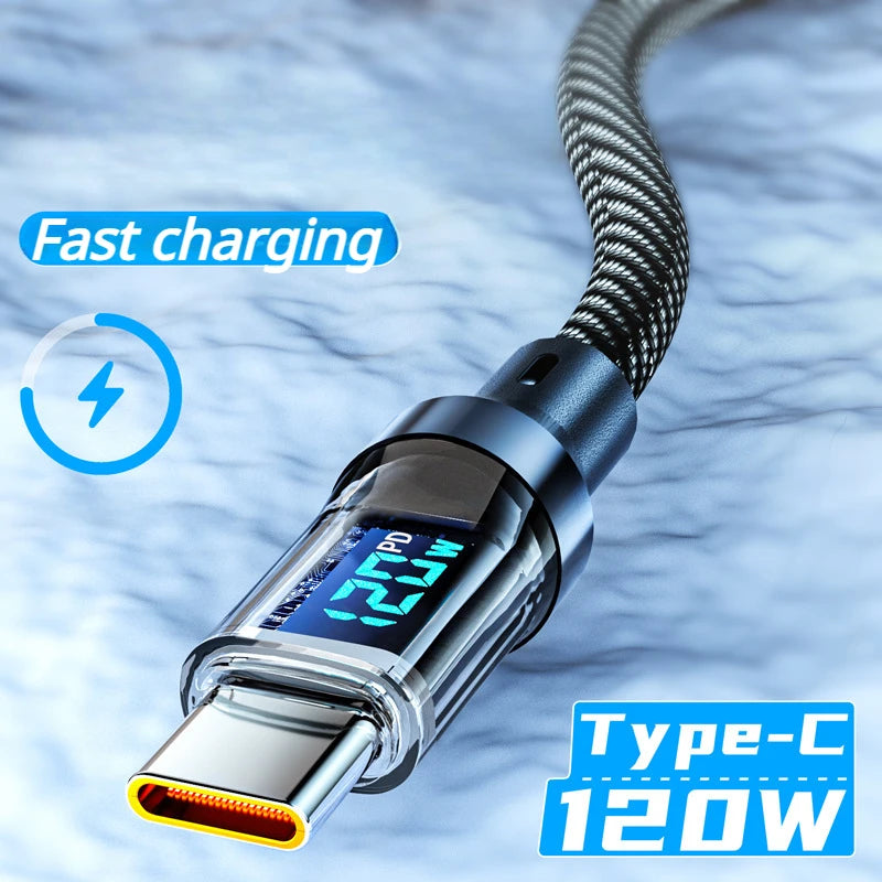 USB para Type C Cabo de exibição digital de carregamento rápido Cabo 100W