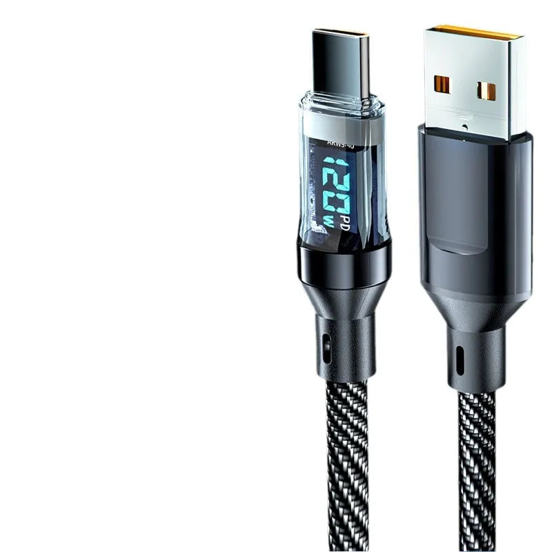 USB para Type C Cabo de exibição digital de carregamento rápido Cabo 100W